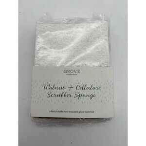 NEW Sealed 2 GROVE COLLABORATIVE Walnut & Cellulose Scrubber Sponges Pack of 2